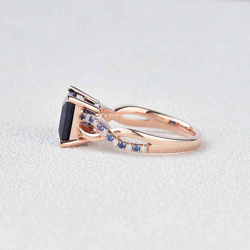 Bule Sapphire & Moissanite Retro Style Ring - Felicegals