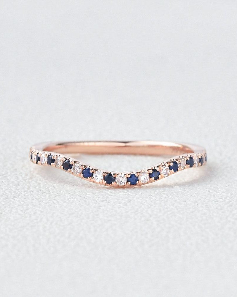 Bule Sapphire & Moissanite Wedding Band - Felicegals
