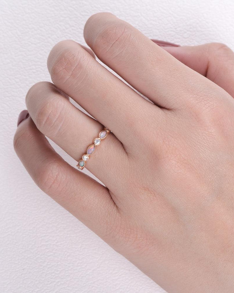 Marquise Natural Opal & Moissanite Ring - Felicegals