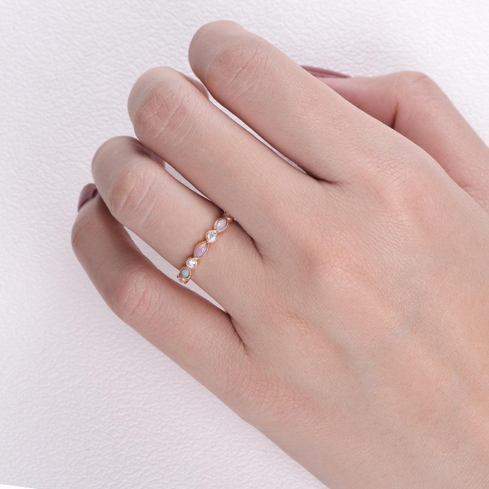 Marquise Natural Opal & Moissanite Ring - Felicegals