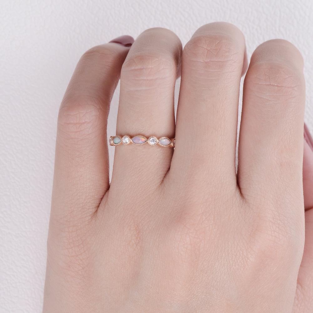 Marquise Natural Opal & Moissanite Ring - Felicegals