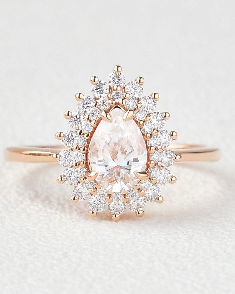 Stacking Moissanite Yellow Gold Halo Ring - Felicegals