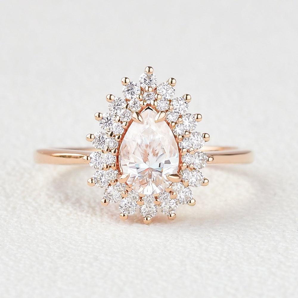 Stacking Moissanite Yellow Gold Halo Ring - Felicegals