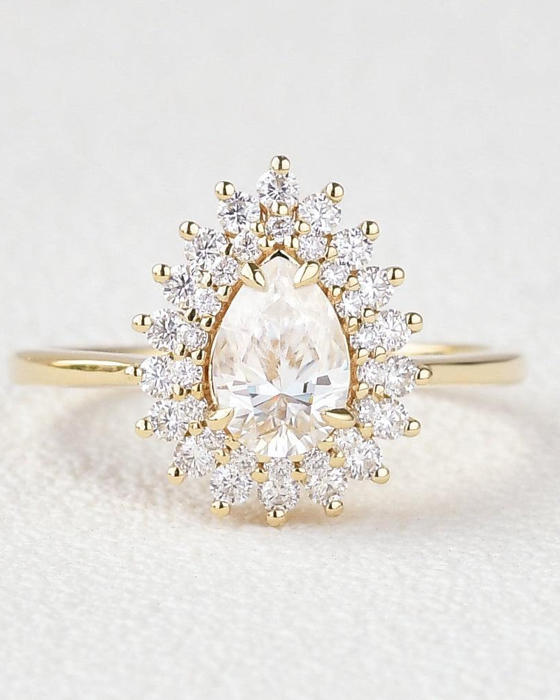 Stacking Moissanite Yellow Gold Halo Ring - Felicegals
