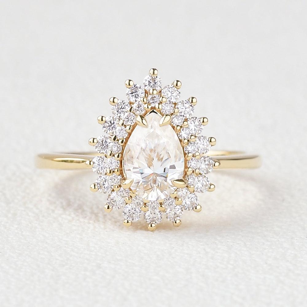 Stacking Moissanite Yellow Gold Halo Ring - Felicegals
