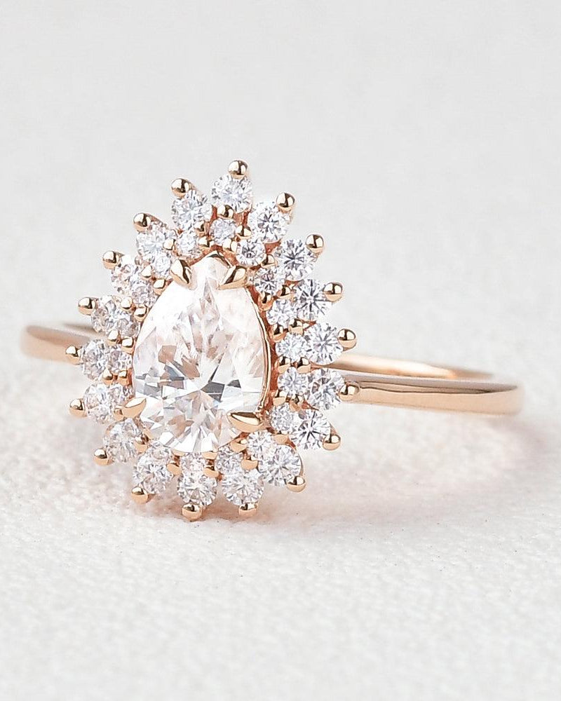 Stacking Moissanite Yellow Gold Halo Ring - Felicegals