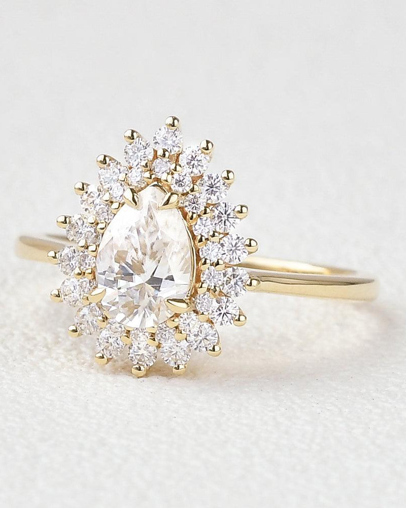 Stacking Moissanite Yellow Gold Halo Ring - Felicegals