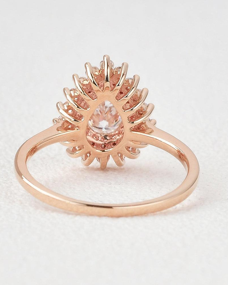 Stacking Moissanite Yellow Gold Halo Ring - Felicegals