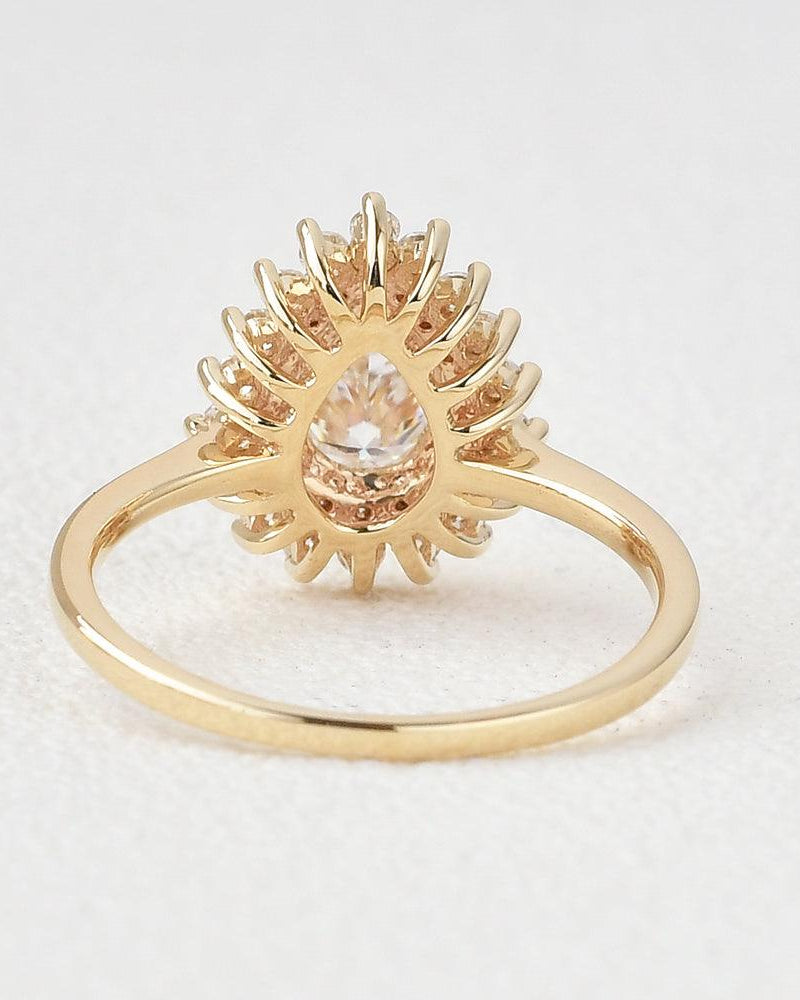 Stacking Moissanite Yellow Gold Halo Ring - Felicegals