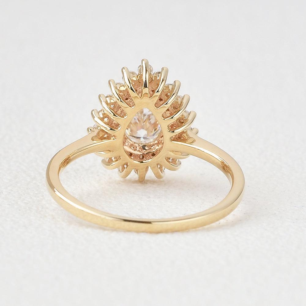Stacking Moissanite Yellow Gold Halo Ring - Felicegals