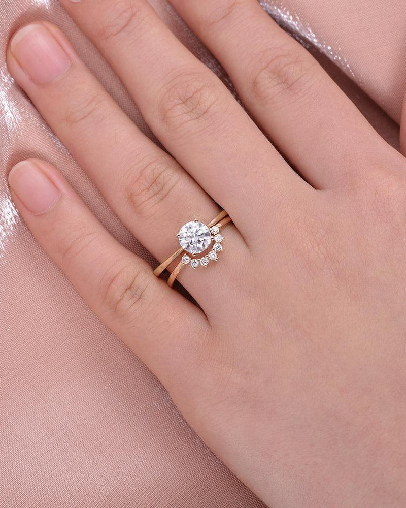 Classic 4 Prongs Round Cut Ring Set 2pcs - Felicegals 丨Wedding ring 丨Fashion ring 丨Diamond ring 丨Gemstone ring--Felicegals