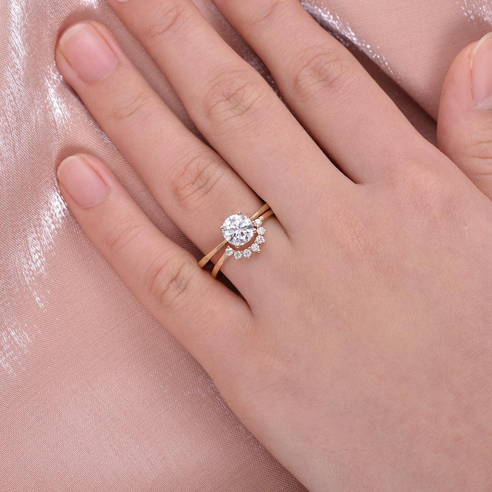 Classic 4 Prongs Round Cut Ring Set 2pcs - Felicegals 丨Wedding ring 丨Fashion ring 丨Diamond ring 丨Gemstone ring--Felicegals