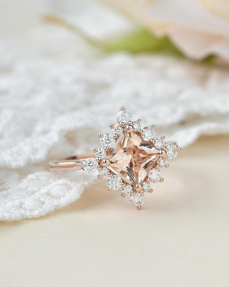 Princess Cut Morganite Rose Gold Ring - Felicegals 丨Wedding ring 丨Fashion ring 丨Diamond ring 丨Gemstone ring-Jewelry-Felicegals