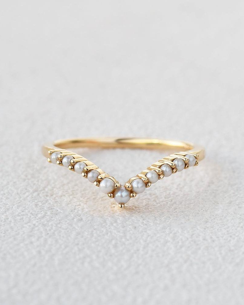 Natural Pearl Curved Wedding Band - Felicegals 丨Wedding ring 丨Fashion ring 丨Diamond ring 丨Gemstone ring--Felicegals