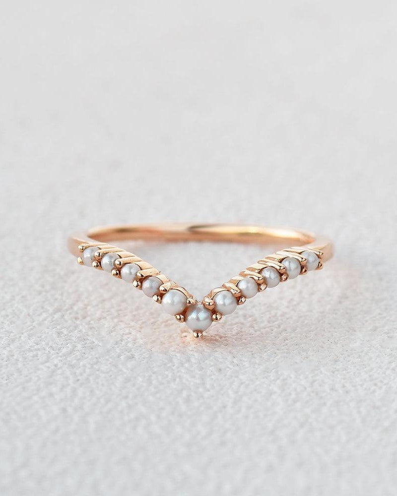 Natural Pearl Curved Wedding Band - Felicegals 丨Wedding ring 丨Fashion ring 丨Diamond ring 丨Gemstone ring--Felicegals