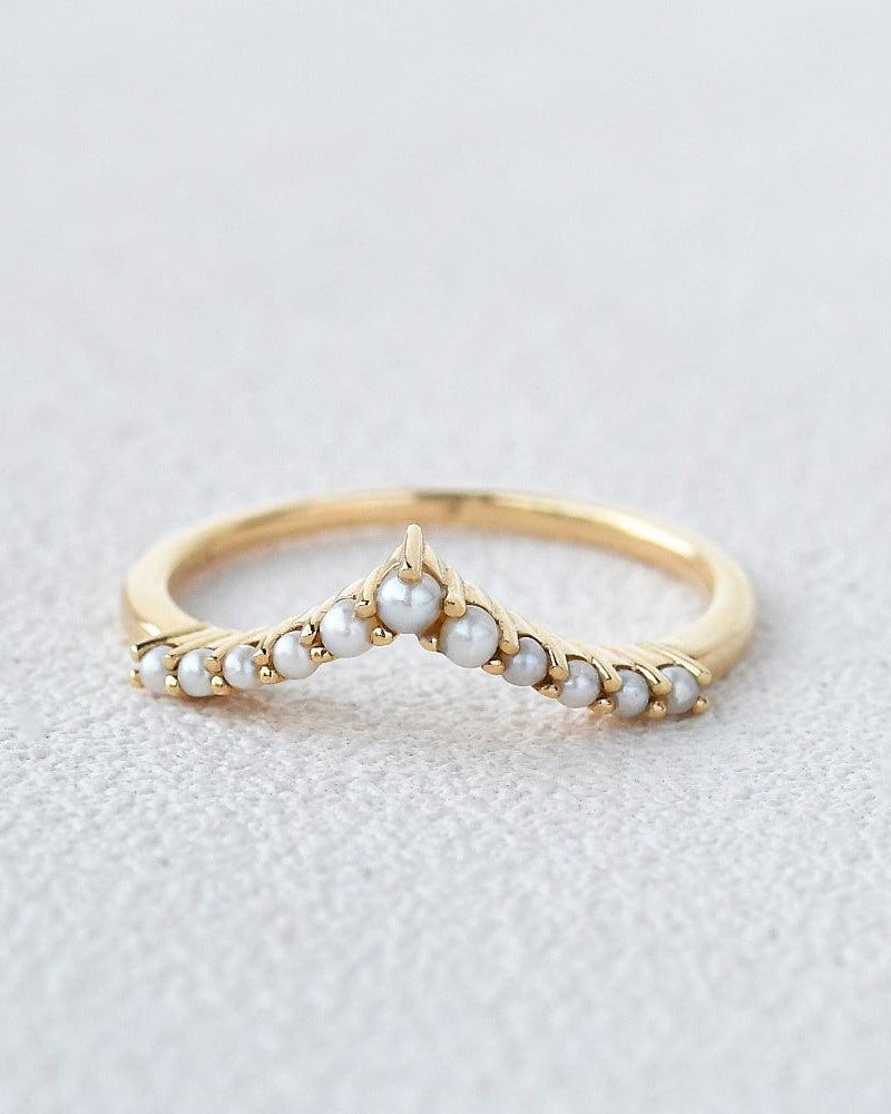 Natural Pearl Curved Wedding Band - Felicegals 丨Wedding ring 丨Fashion ring 丨Diamond ring 丨Gemstone ring--Felicegals
