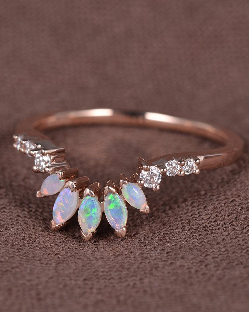 Natural Marquoise Opal Band Ring - Felicegals 丨Wedding ring 丨Fashion ring 丨Diamond ring 丨Gemstone ring--Felicegals