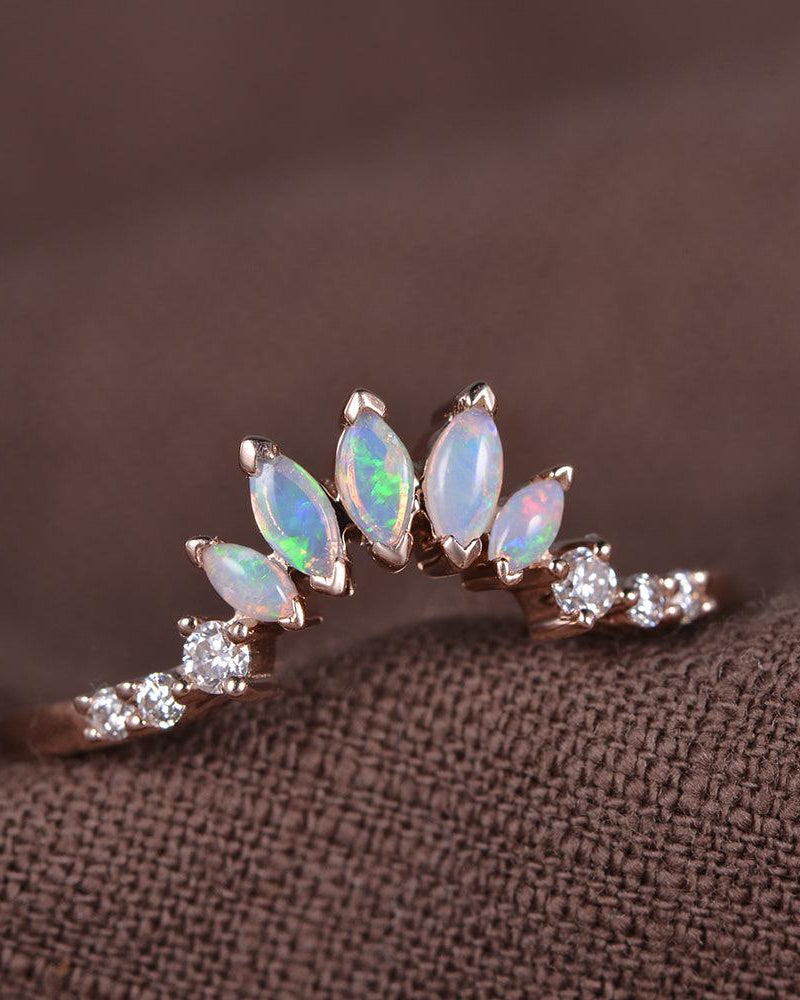 Natural Marquoise Opal Band Ring - Felicegals 丨Wedding ring 丨Fashion ring 丨Diamond ring 丨Gemstone ring--Felicegals