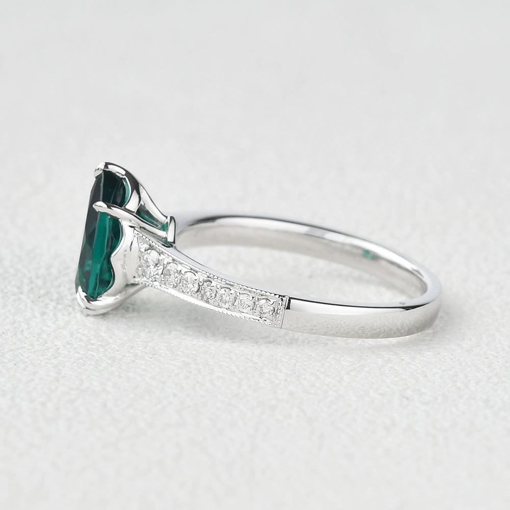 1.5ct Pear Shaped Lab Emerald White Gold Ring - Felicegals
