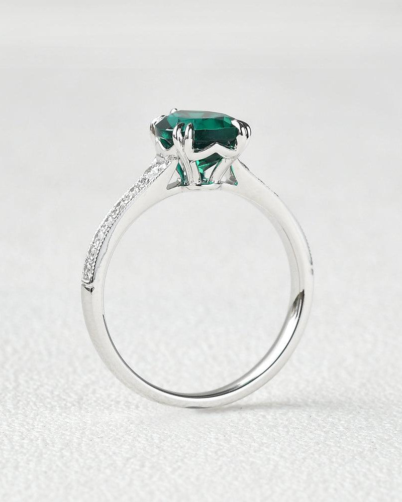 1.5ct Pear Shaped Lab Emerald White Gold Ring - Felicegals
