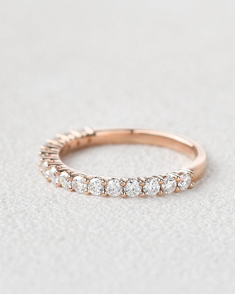 Felicegals Round Cut Moissanite White Gold Half Eternity Ring - Felicegals 丨Wedding ring 丨Fashion ring 丨Diamond ring 丨Gemstone ring--Felicegals