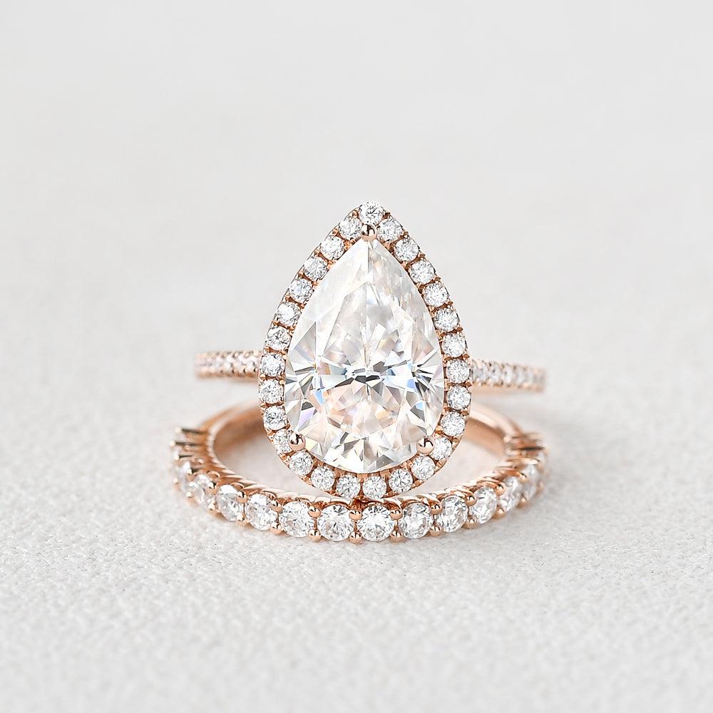 Felicegals 3.5ct Pear Shaped Moissanite Ring Set 2pcs - Felicegals 丨Wedding ring 丨Fashion ring 丨Diamond ring 丨Gemstone ring--Felicegals