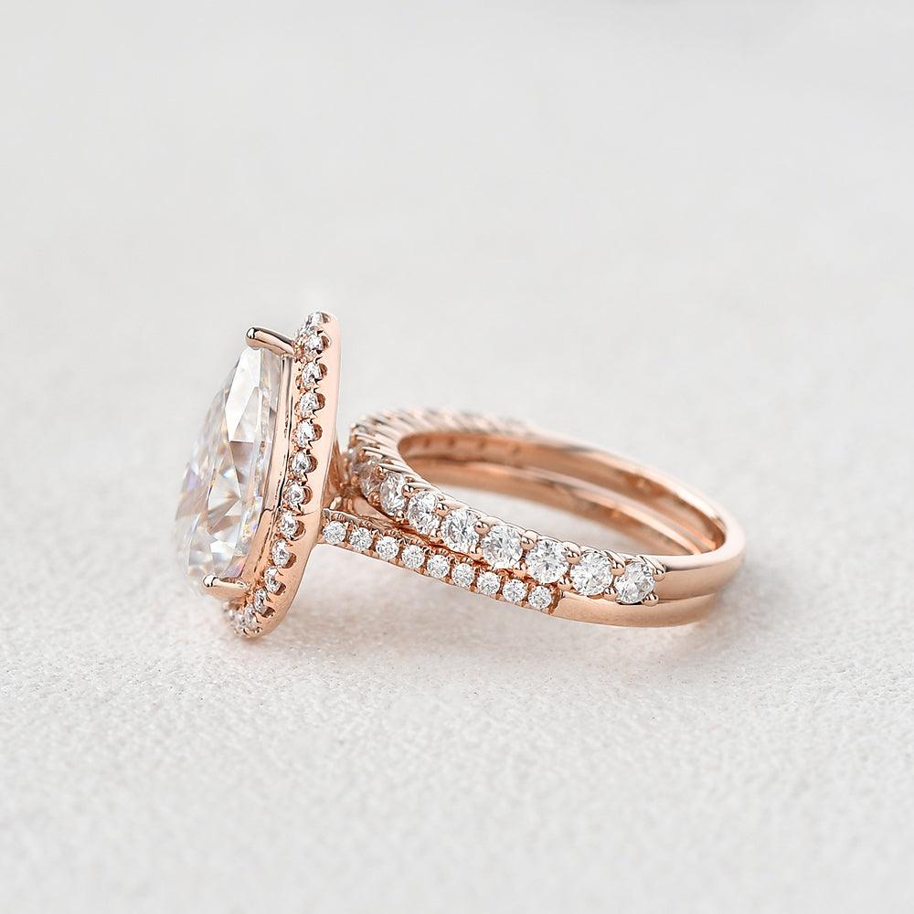 Felicegals 3.5ct Pear Shaped Moissanite Ring Set 2pcs - Felicegals 丨Wedding ring 丨Fashion ring 丨Diamond ring 丨Gemstone ring--Felicegals