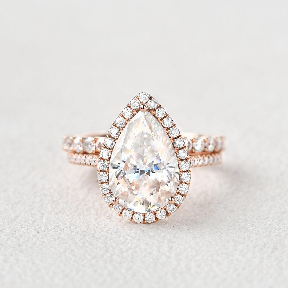 Felicegals 3.5ct Pear Shaped Moissanite Ring Set 2pcs - Felicegals 丨Wedding ring 丨Fashion ring 丨Diamond ring 丨Gemstone ring--Felicegals