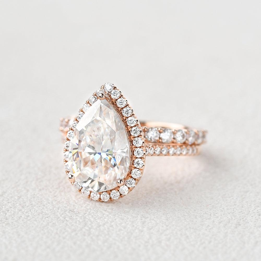Felicegals 3.5ct Pear Shaped Moissanite Ring Set 2pcs - Felicegals 丨Wedding ring 丨Fashion ring 丨Diamond ring 丨Gemstone ring--Felicegals