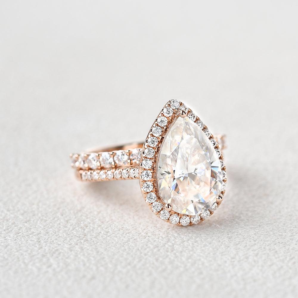 Felicegals 3.5ct Pear Shaped Moissanite Ring Set 2pcs - Felicegals 丨Wedding ring 丨Fashion ring 丨Diamond ring 丨Gemstone ring--Felicegals