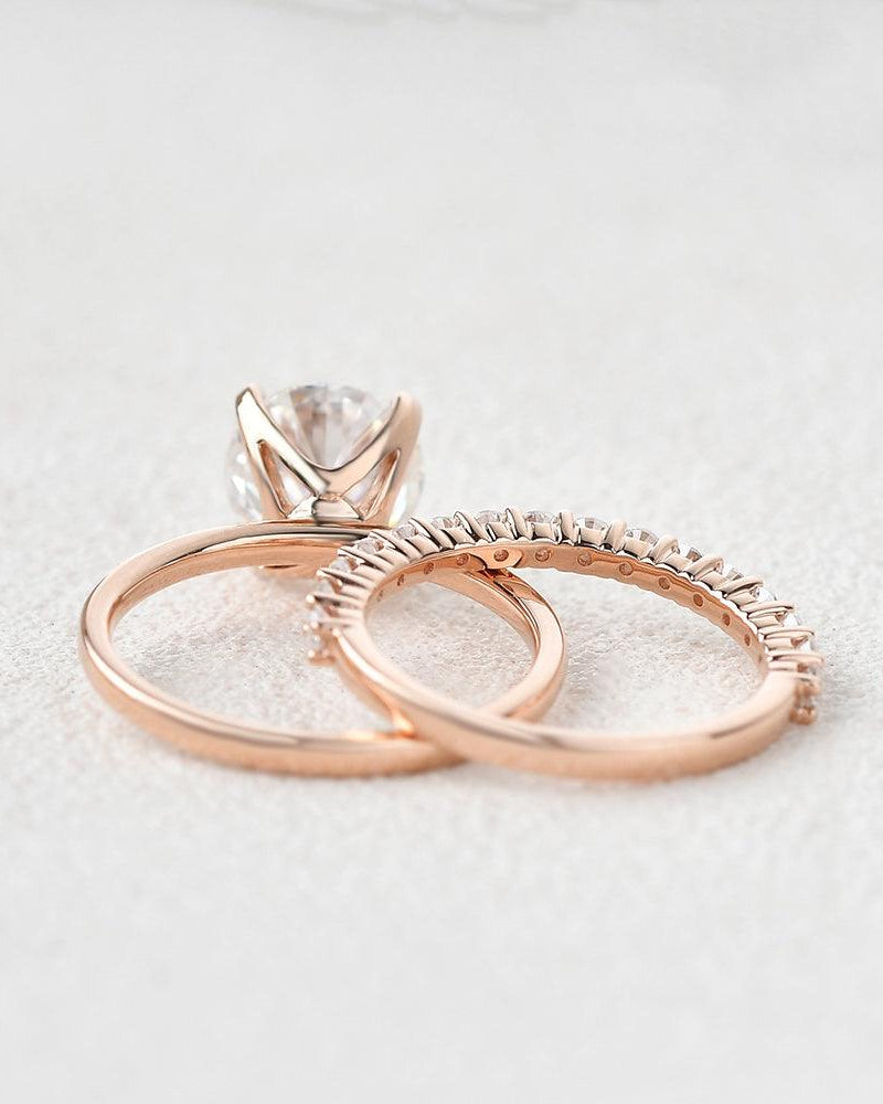 Felicegals 1.5ct Round Cut Moissanite Ring Set 2pcs - Felicegals 丨Wedding ring 丨Fashion ring 丨Diamond ring 丨Gemstone ring-Jewelry-Felicegals 丨Wedding ring 丨Fashion ring 丨Diamond ring 丨Gemstone ring