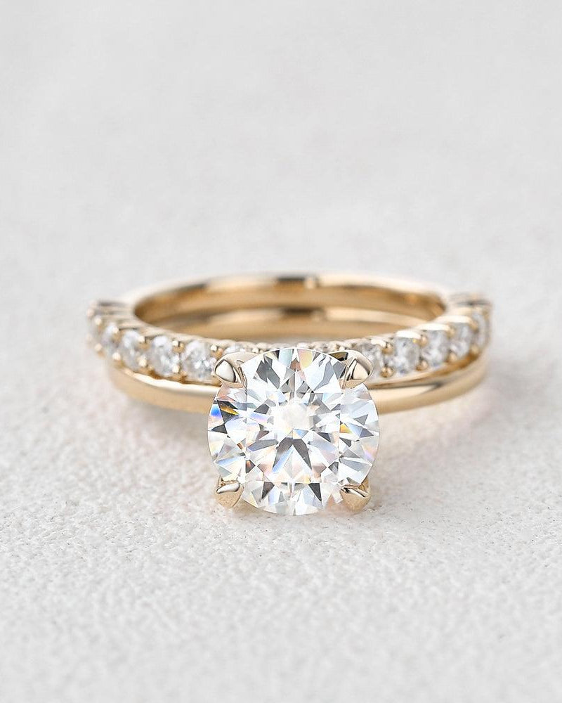 Felicegals 1.5ct Round Cut Moissanite Ring Set 2pcs - Felicegals 丨Wedding ring 丨Fashion ring 丨Diamond ring 丨Gemstone ring-Jewelry-Felicegals 丨Wedding ring 丨Fashion ring 丨Diamond ring 丨Gemstone ring