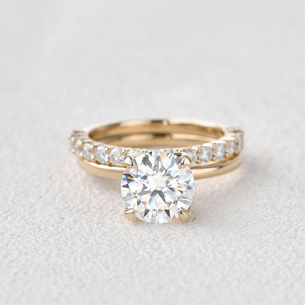 Felicegals 1.5ct Round Cut Moissanite Ring Set 2pcs - Felicegals 丨Wedding ring 丨Fashion ring 丨Diamond ring 丨Gemstone ring-Jewelry-Felicegals 丨Wedding ring 丨Fashion ring 丨Diamond ring 丨Gemstone ring