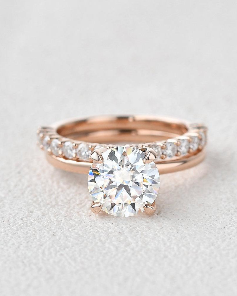 Felicegals 1.5ct Round Cut Moissanite Ring Set 2pcs - Felicegals 丨Wedding ring 丨Fashion ring 丨Diamond ring 丨Gemstone ring-Jewelry-Felicegals 丨Wedding ring 丨Fashion ring 丨Diamond ring 丨Gemstone ring