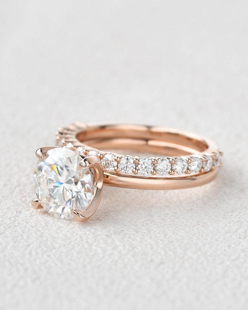 Felicegals 1.5ct Round Cut Moissanite Ring Set 2pcs - Felicegals 丨Wedding ring 丨Fashion ring 丨Diamond ring 丨Gemstone ring-Jewelry-Felicegals 丨Wedding ring 丨Fashion ring 丨Diamond ring 丨Gemstone ring