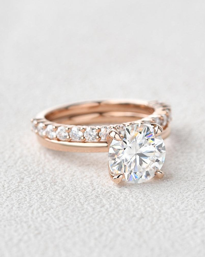 Felicegals 1.5ct Round Cut Moissanite Ring Set 2pcs - Felicegals 丨Wedding ring 丨Fashion ring 丨Diamond ring 丨Gemstone ring-Jewelry-Felicegals 丨Wedding ring 丨Fashion ring 丨Diamond ring 丨Gemstone ring