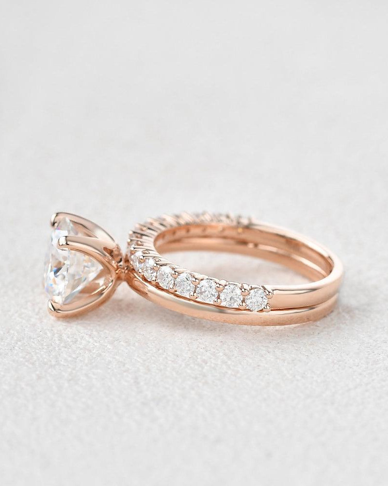 Felicegals 1.5ct Round Cut Moissanite Ring Set 2pcs - Felicegals 丨Wedding ring 丨Fashion ring 丨Diamond ring 丨Gemstone ring-Jewelry-Felicegals 丨Wedding ring 丨Fashion ring 丨Diamond ring 丨Gemstone ring