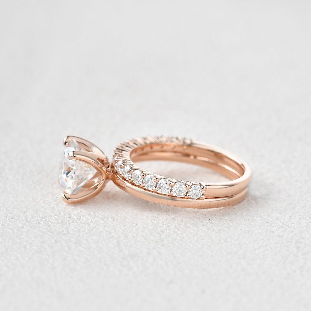 Felicegals 1.5ct Round Cut Moissanite Ring Set 2pcs - Felicegals 丨Wedding ring 丨Fashion ring 丨Diamond ring 丨Gemstone ring-Jewelry-Felicegals 丨Wedding ring 丨Fashion ring 丨Diamond ring 丨Gemstone ring