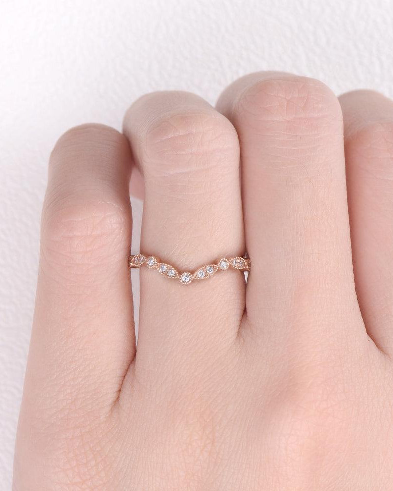 Moissanite Band V Shaped Rose Gold Ring - Felicegals