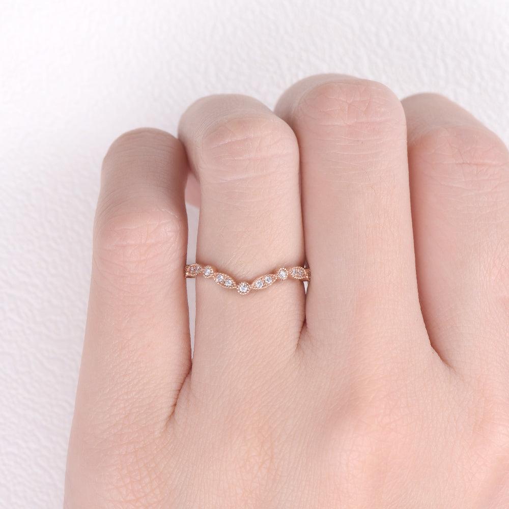 Moissanite Band V Shaped Rose Gold Ring - Felicegals