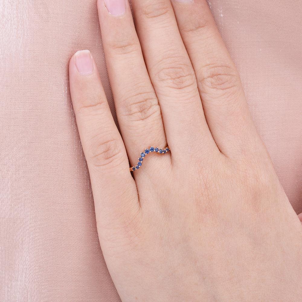 Round Cut Sapphire Curved Band Ring - Felicegals 丨Wedding ring 丨Fashion ring 丨Diamond ring 丨Gemstone ring--Felicegals
