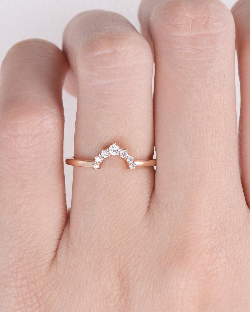 Moissanite Curved Rose Gold Wedding Ring - Felicegals