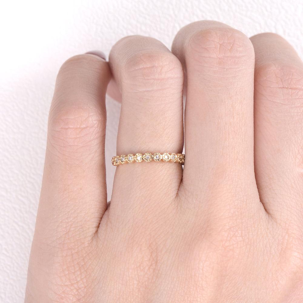 Art Deco Moissanite Yellow Gold Stacking Ring - Felicegals