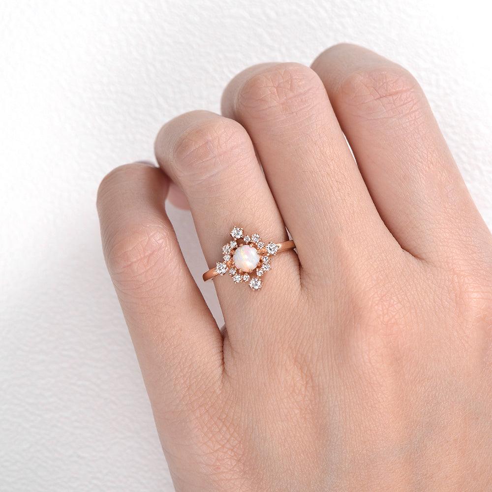 Natural Opal Flower Snowflake Ring - Felicegals