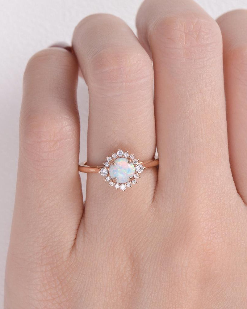 Lab Opal & Moissanite Rose Gold Ring - Felicegals