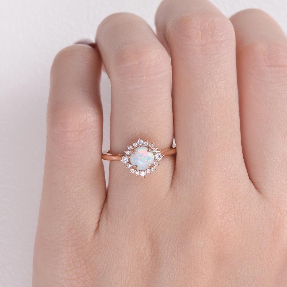 Lab Opal & Moissanite Rose Gold Ring - Felicegals