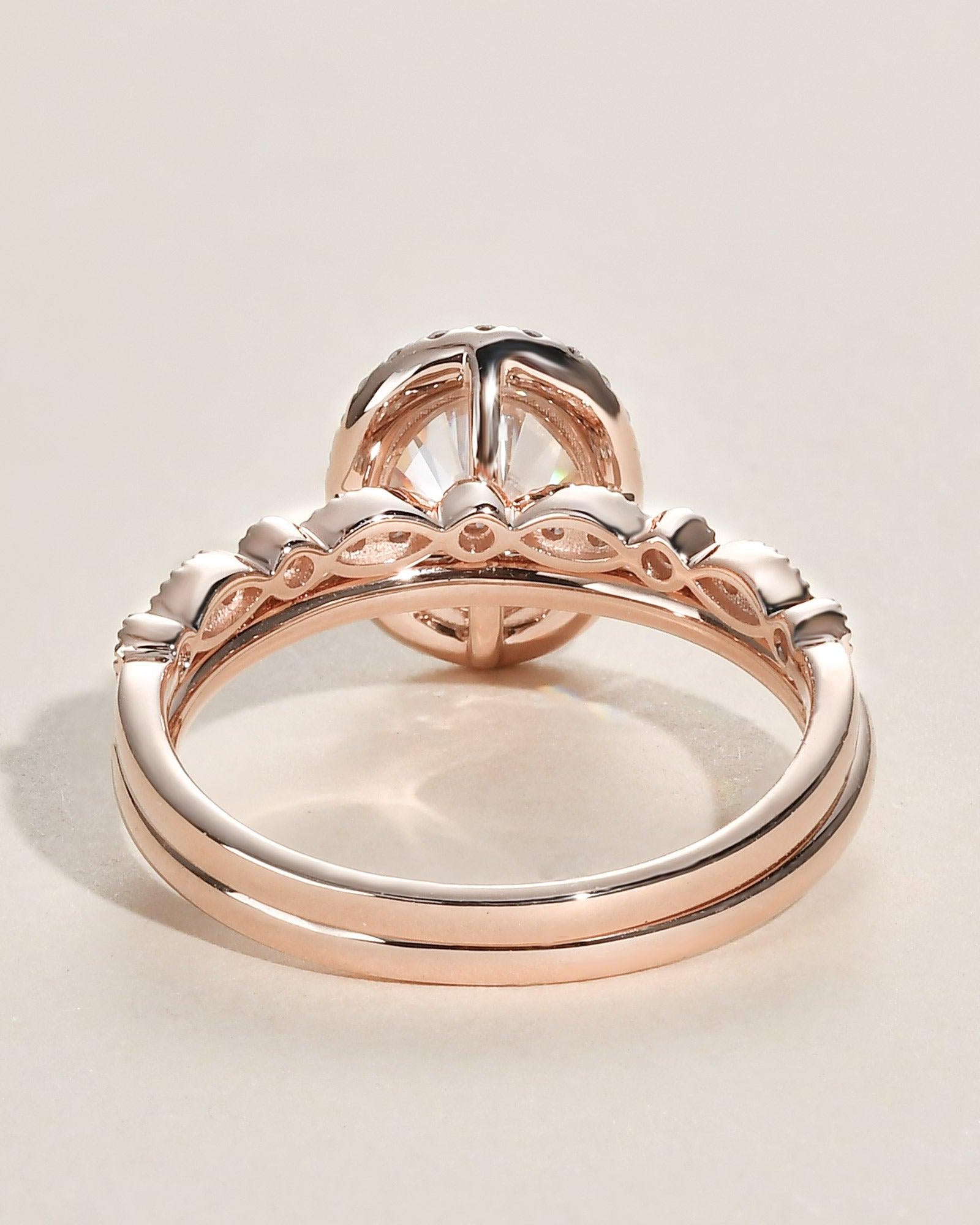 2.0ct Oval Moissanite Pave Vintage Halo Ring Set 2pcs - Felicegals 丨Wedding ring 丨Fashion ring 丨Diamond ring 丨Gemstone ring