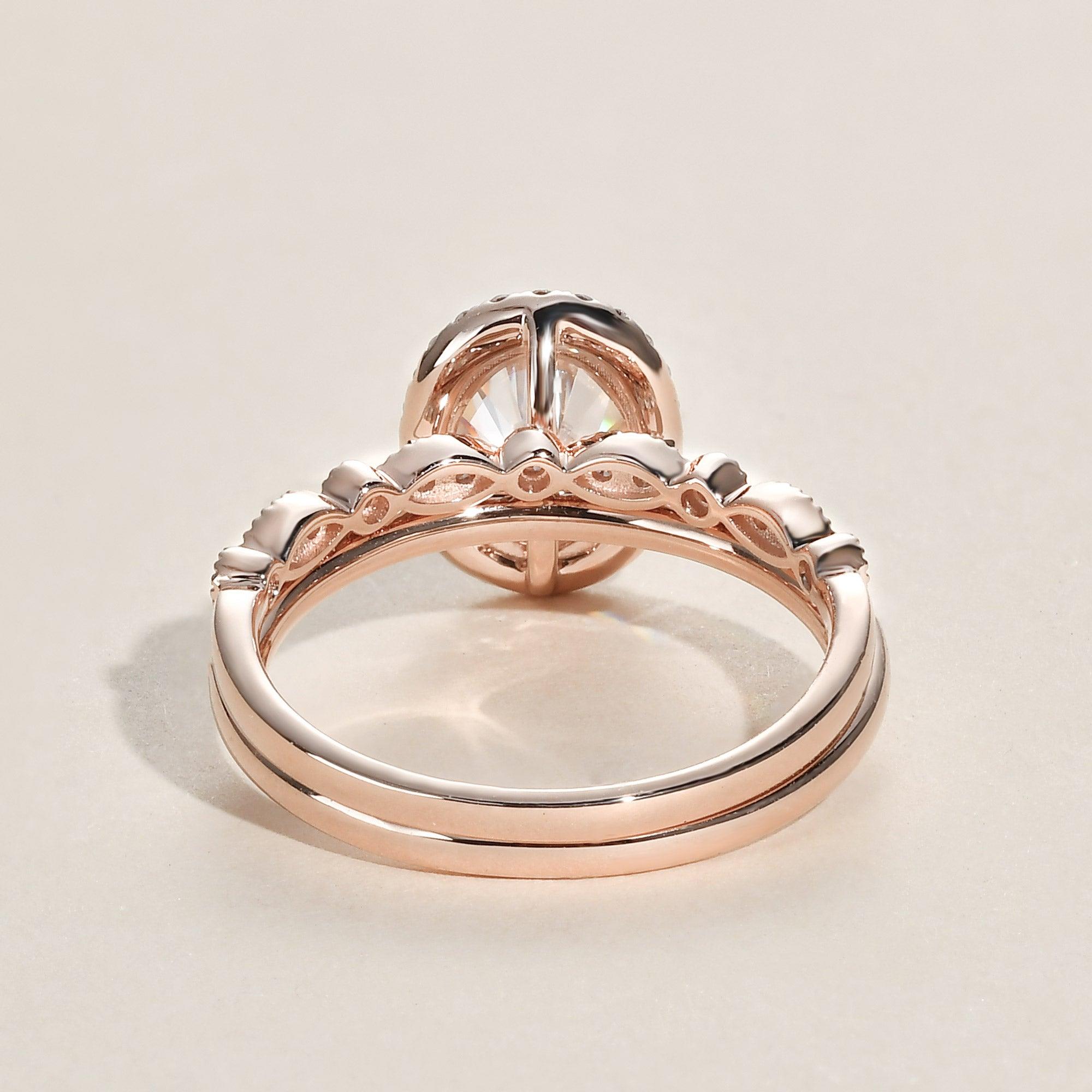 2.0ct Oval Moissanite Pave Vintage Halo Ring Set 2pcs - Felicegals 丨Wedding ring 丨Fashion ring 丨Diamond ring 丨Gemstone ring