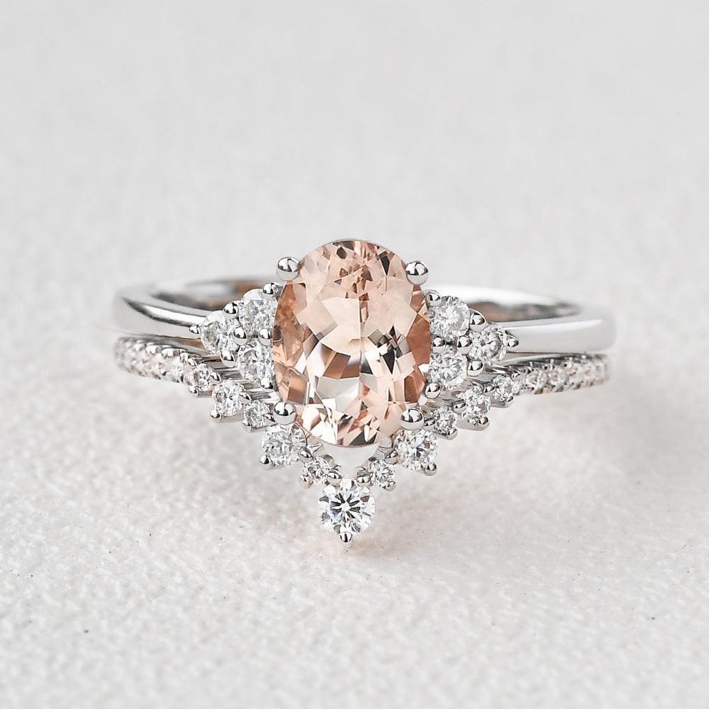 Peachy Morganite Oval Classic Ring Set 2pcs - Felicegals