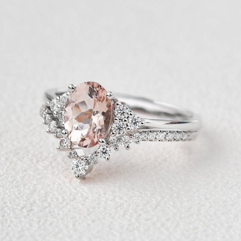 Peachy Morganite Oval Classic Ring Set 2pcs - Felicegals